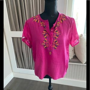 Antik Batik Pink Embroidered Top